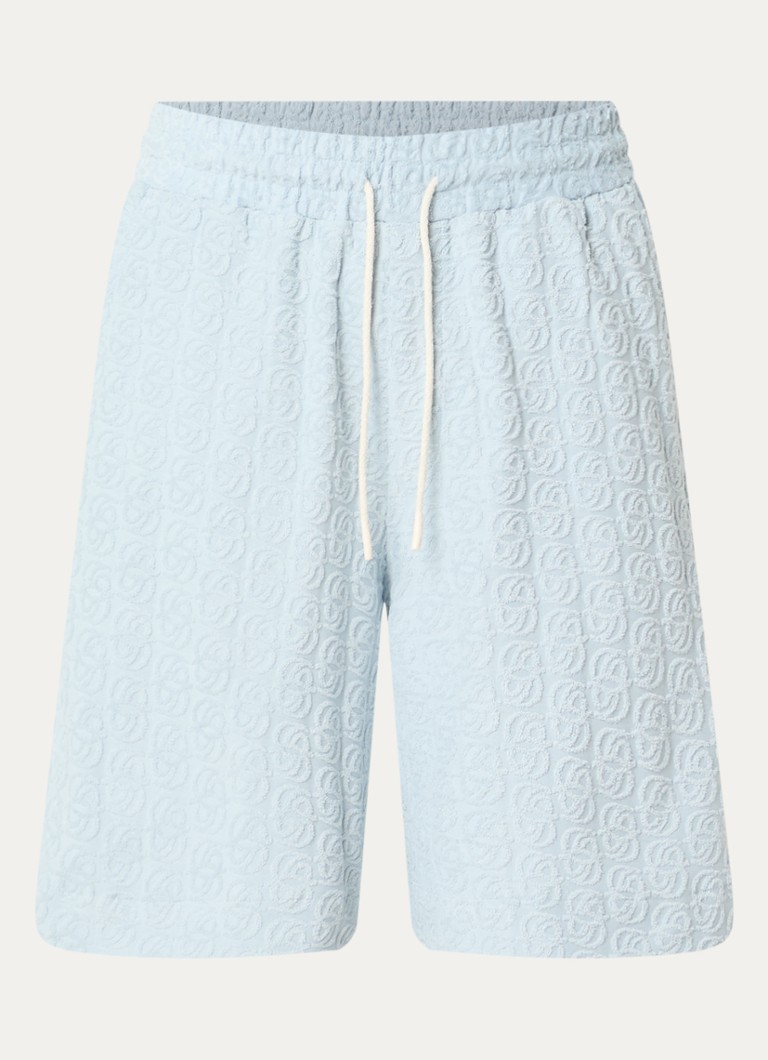 Drôle de Monsieur Heren Monogram korte broek met logo flockprint en steekzakken in de kleur Lichtblauw, maat: L