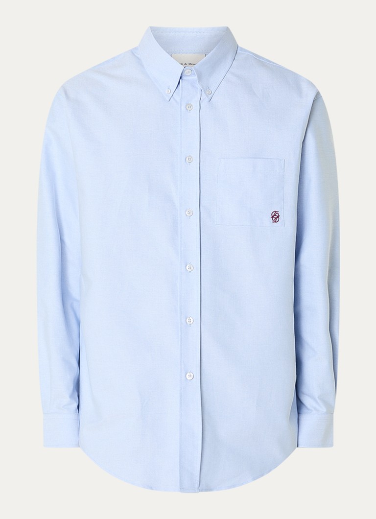 Drôle de Monsieur Heren Oxford overhemd met logo in de kleur Lichtblauw, maat: S