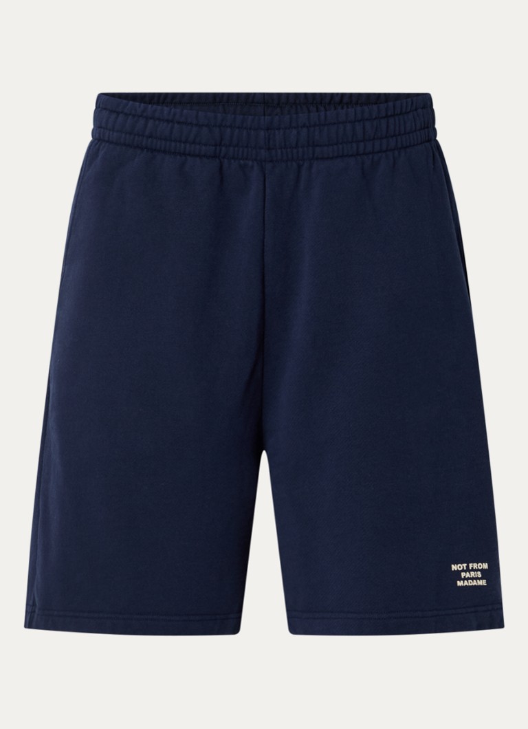 Drôle de Monsieur Dames Slogan wide fit korte joggingbroek met steekzakken in de kleur Donkerblauw, maat: S