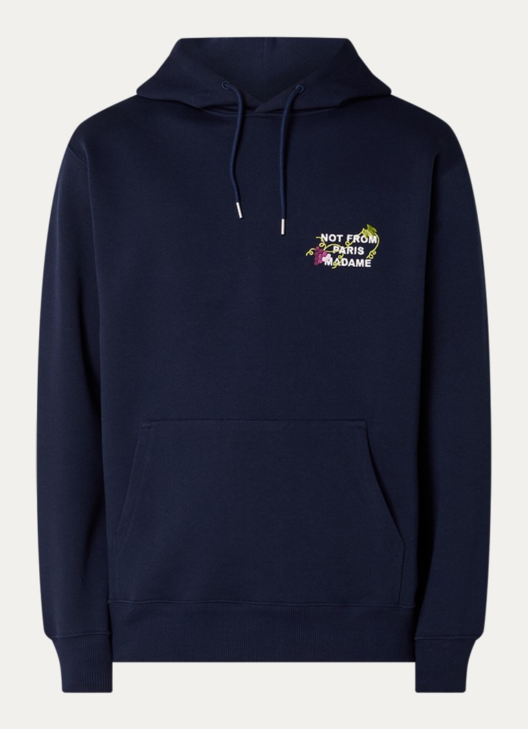 Drôle de Monsieur Heren Vine hoodie met borduring in de kleur Donkerblauw, maat: M