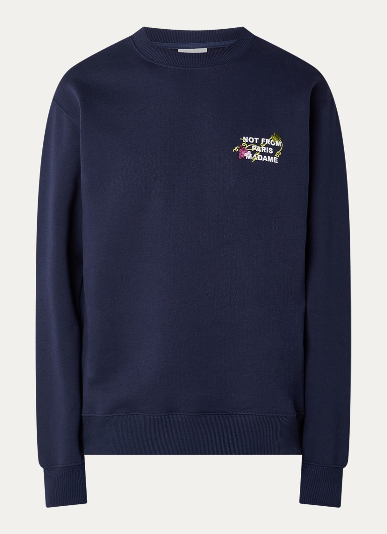Drôle de Monsieur Heren Vine sweater met borduring en backprint in de kleur Donkerblauw, maat: S