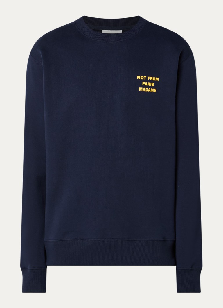 Drôle de Monsieur Heren Sweater met front- en backprint in de kleur Donkerblauw, maat: L