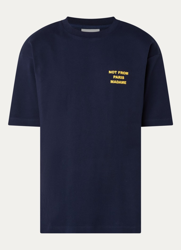 Drôle de Monsieur Heren T-shirt met front- en backprint in de kleur Donkerblauw, maat: S