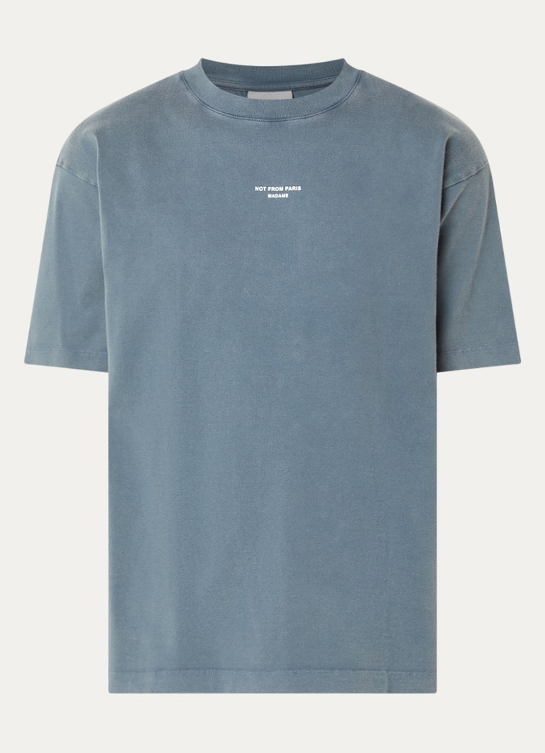 Drôle de Monsieur Heren T-shirt met logo in de kleur Staalblauw, maat: S