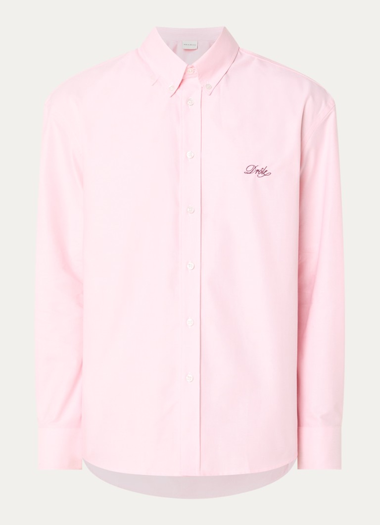 Drôle de Monsieur Heren Regular fit overhemd met logoborduring in de kleur Zalmroze, maat: M