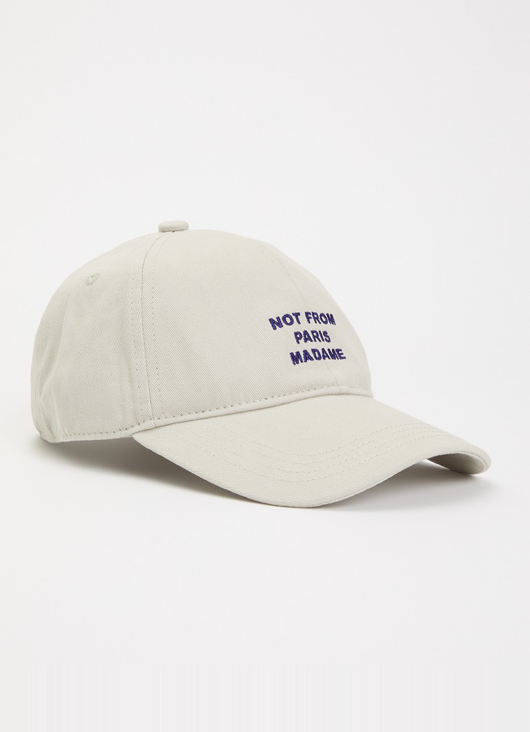 Drôle de Monsieur Heren Slogan pet met borduring in de kleur Beige, maat: One Size
