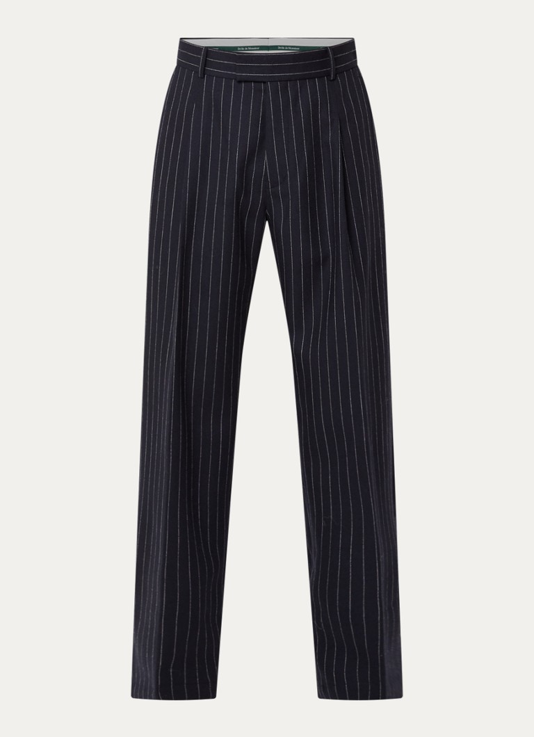 Drôle de Monsieur Heren Straight fit pantalon met krijtstreep en steekzakken in de kleur Donkerblauw, maat: S
