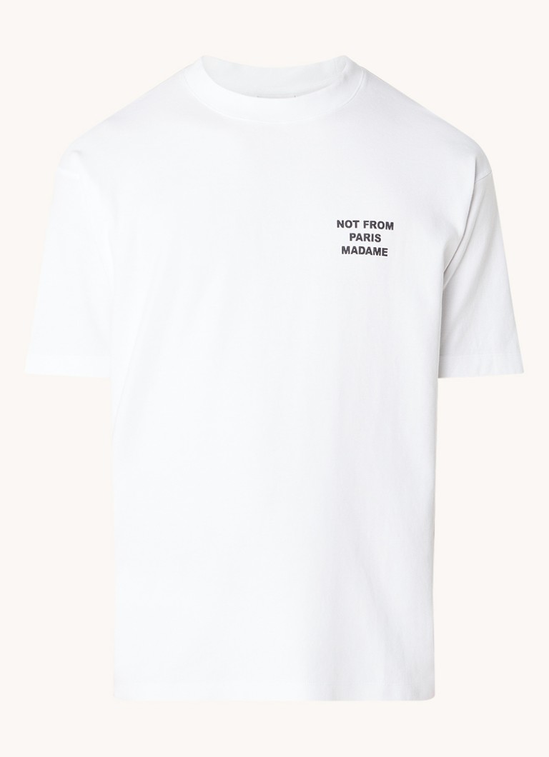Drôle de Monsieur Heren T-shirt met front- en backprint in de kleur Gebroken wit, maat: XL