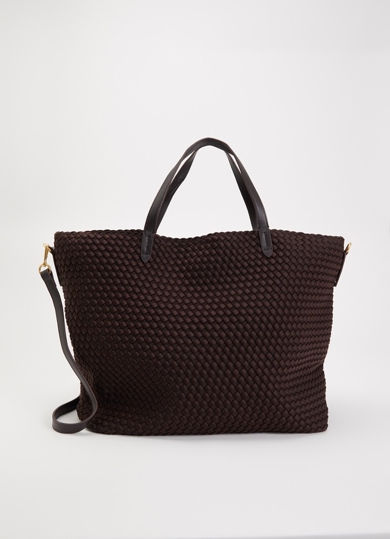 Naghedi Dames Geneva shopper met leren details in de kleur Chocoladebruin, maat: 1maat