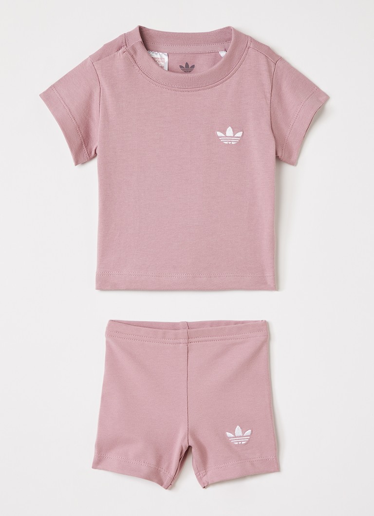 Adidas Meisjes Set van T-shirt met korte broek 2-delig in de kleur Roze, maat: 62