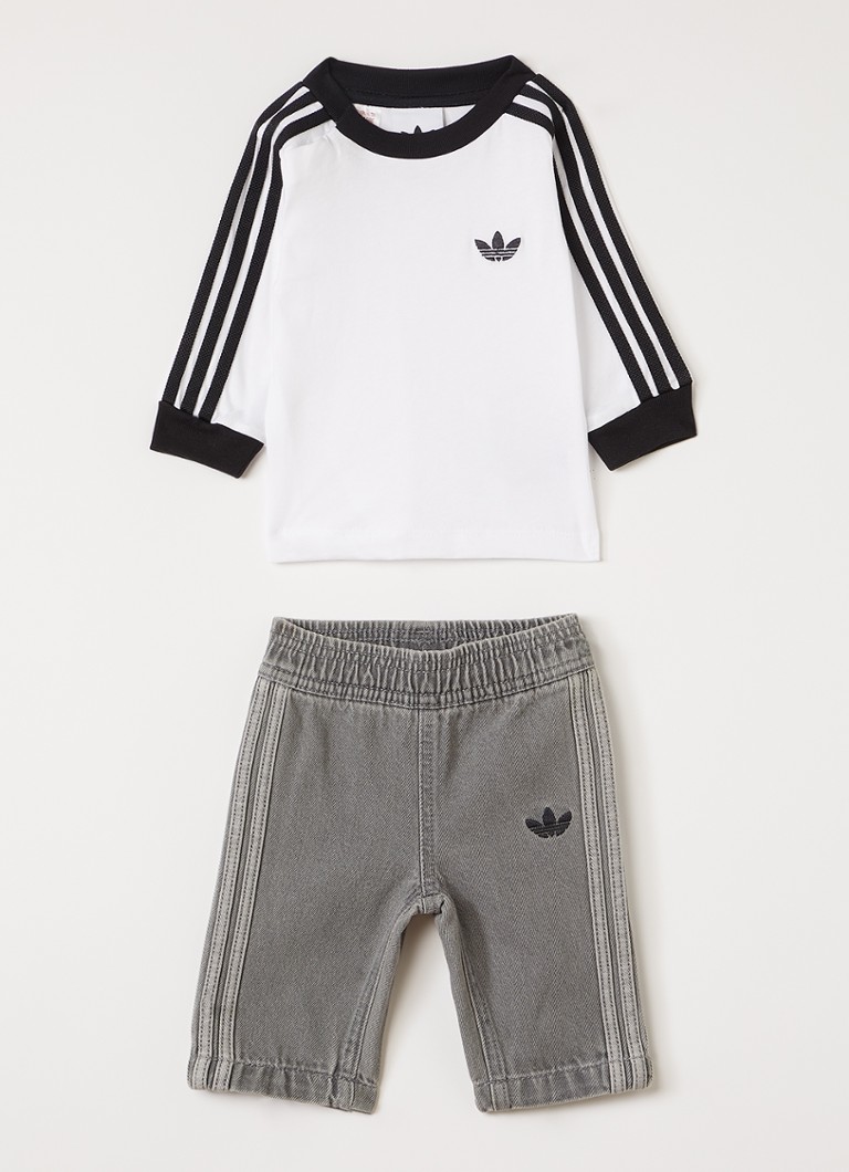 Adidas Jongens Set van longsleeve met straight leg jeans 2-delig in de kleur Wit, maat: 62