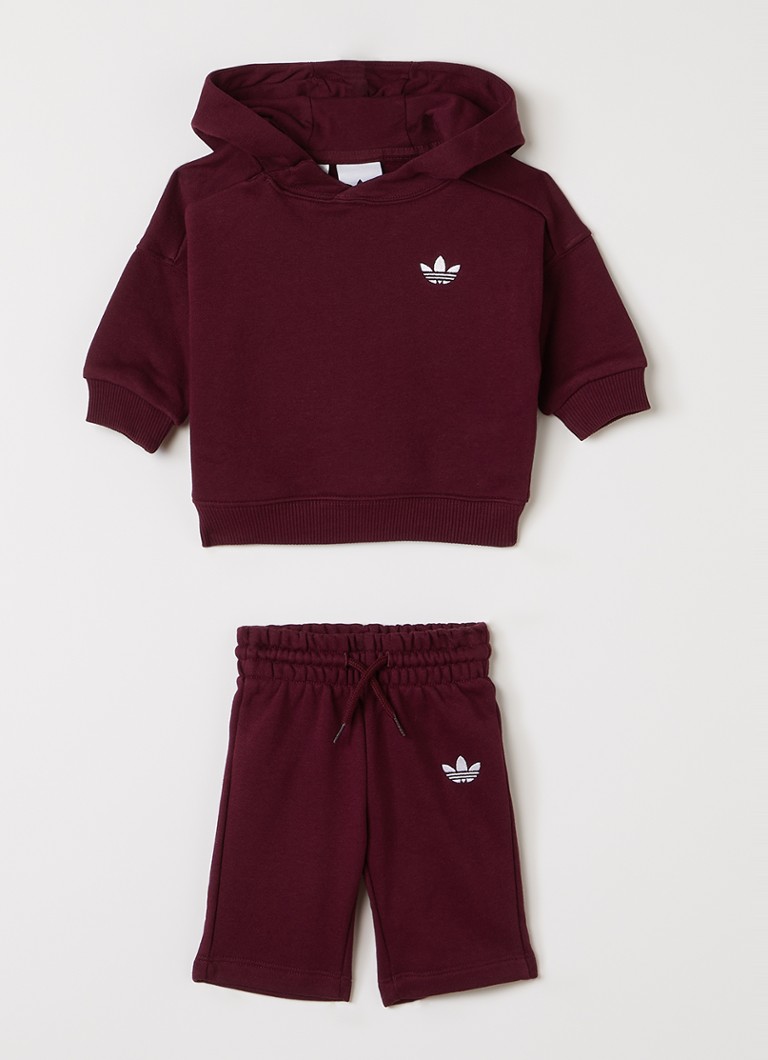 Adidas Jongens Set van hoodie met korte broek 2-delig in de kleur Bordeauxrood, maat: 80