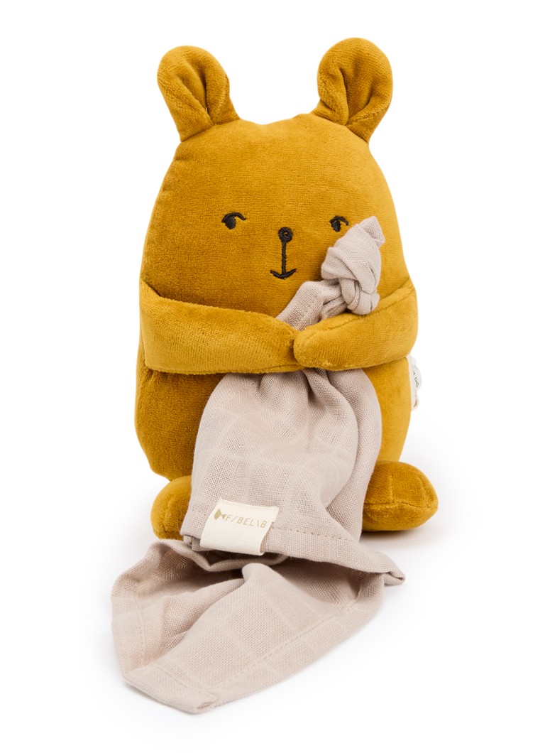 Fabelab Jongens Fabbie muziekknuffel beer met doek 18 cm in de kleur Bruin, maat: ONE SIZE