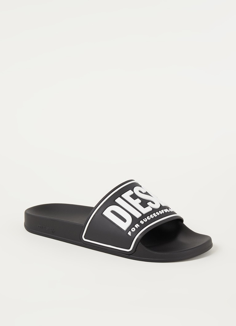 Diesel Heren S-Mayemi slipper met logo in de kleur Zwart