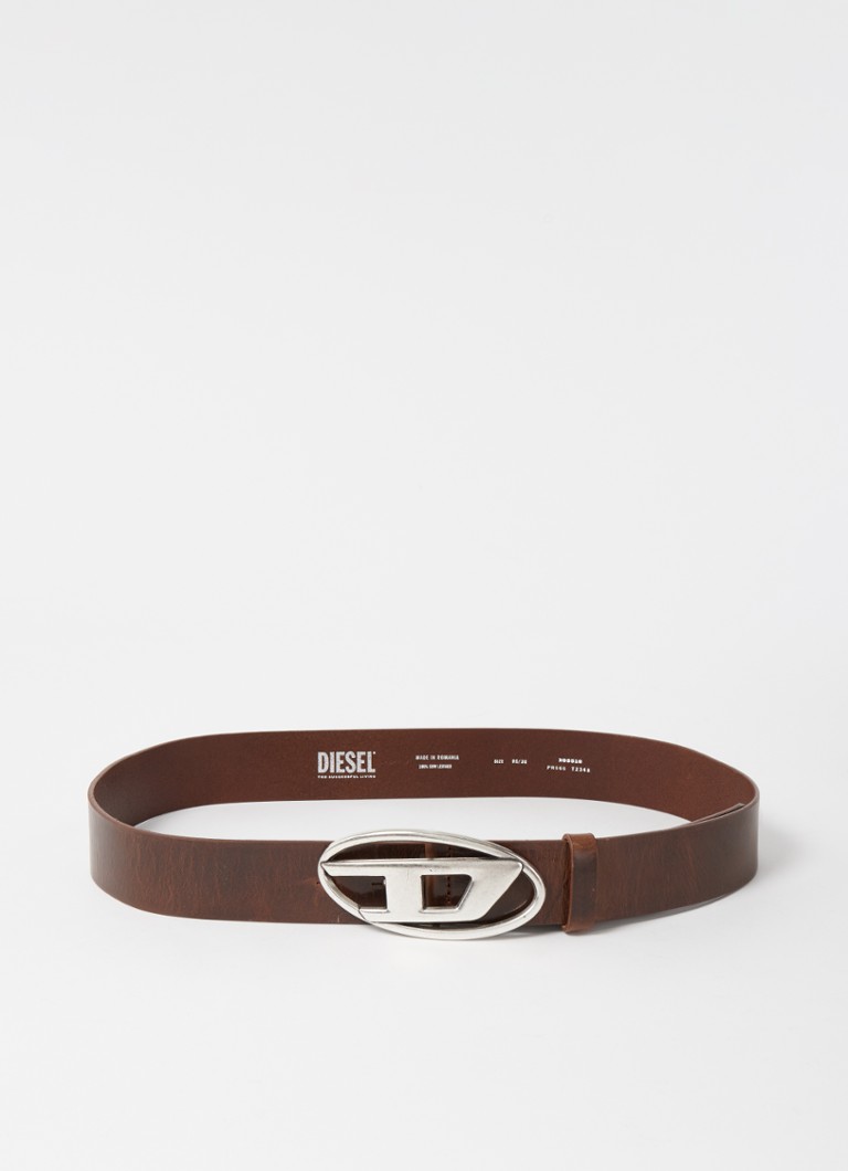 Diesel Heren B-1DR riem van leer met logo in de kleur Donkerbruin