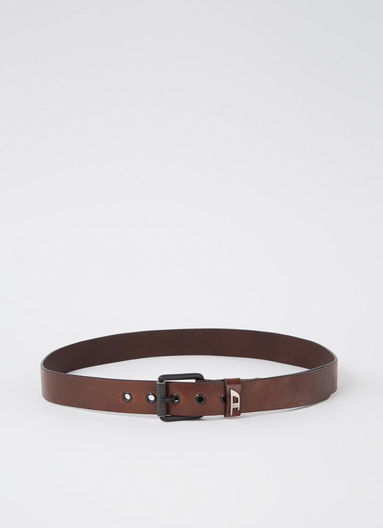 Diesel Heren B-Dave Li riem van leer met logo in de kleur Donkerbruin