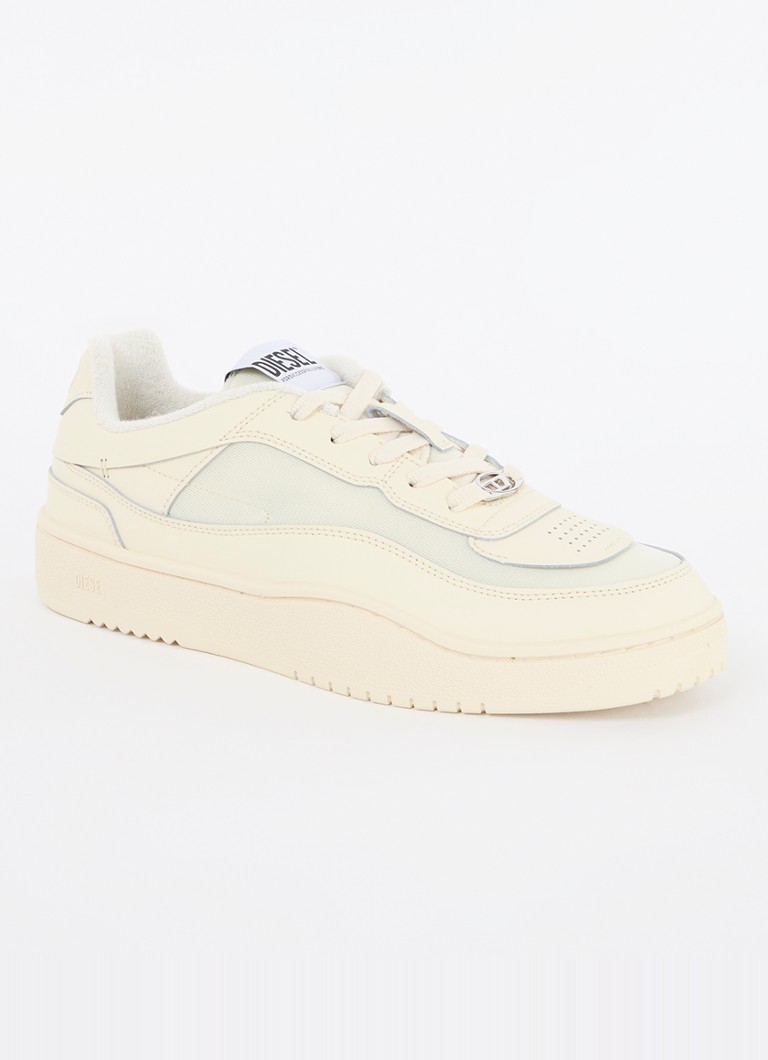 Diesel Heren S-Oval Skate sneaker van leer met logo in de kleur Ivoor