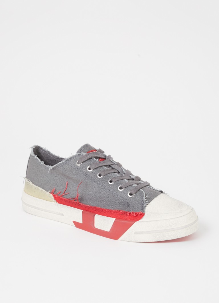 Diesel Heren D-verse Low sneaker van canvas met destroyed afwerking in de kleur Middengrijs