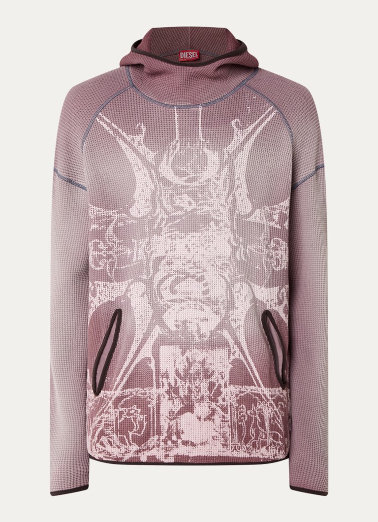 Diesel Heren S-Waf hoodie met ribstructuur en print in de kleur Oudroze