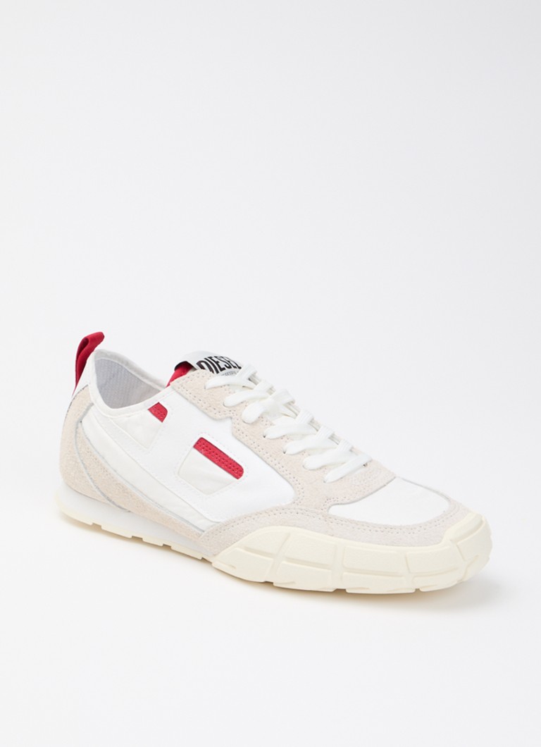 Diesel Heren S-Pagodha Low sneaker van suède met leren details in de kleur Gebroken wit