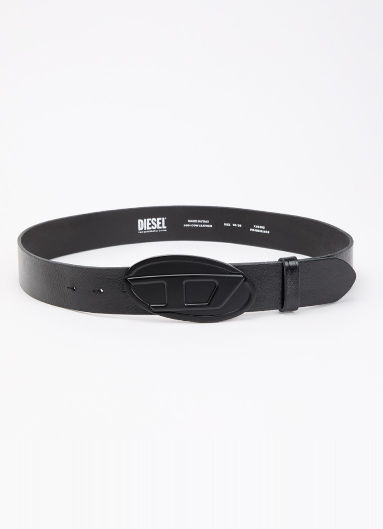 Diesel Heren B-1DR riem van leer met logo in de kleur Zwart