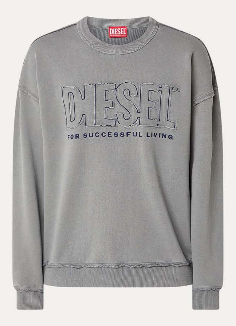 Diesel Heren S-Boxt-Raw-V1 sweater met destroyed afwerking en logo in de kleur Grijs
