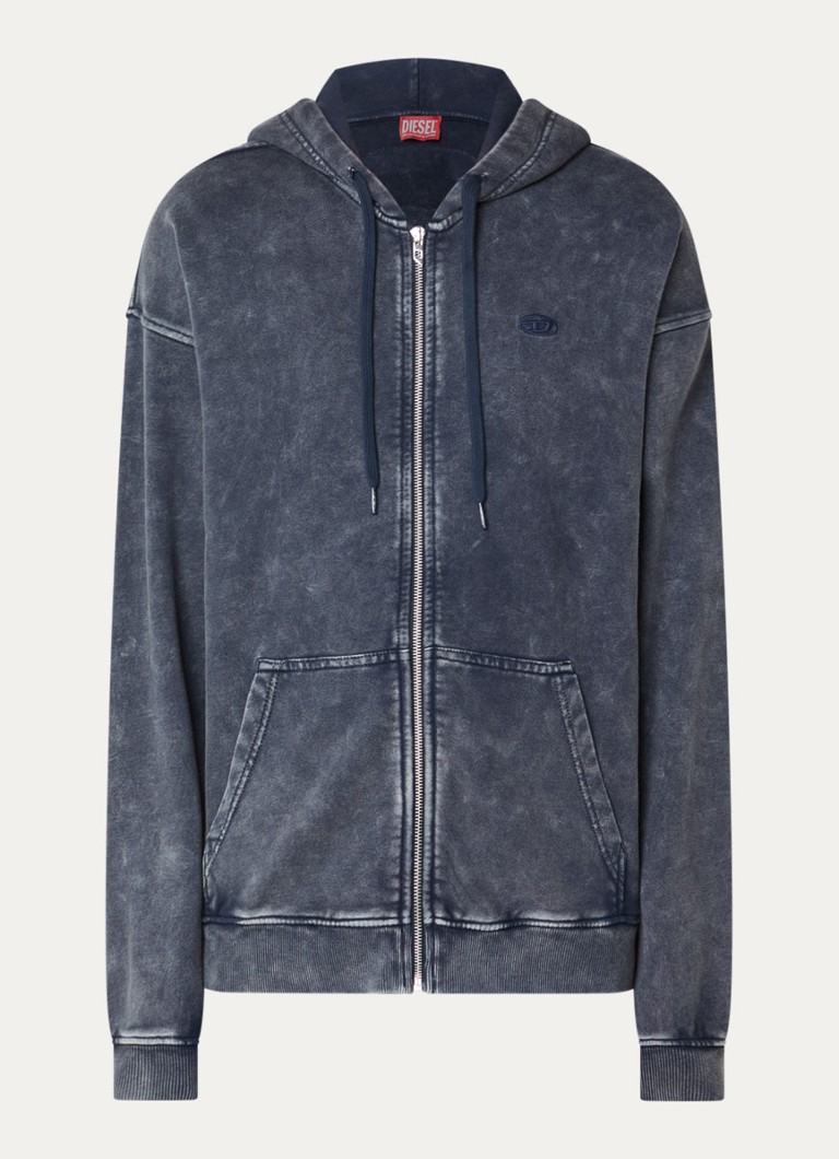 Diesel Heren Sweatvest met capuchon en verwassen afwerking in de kleur Donkerblauw
