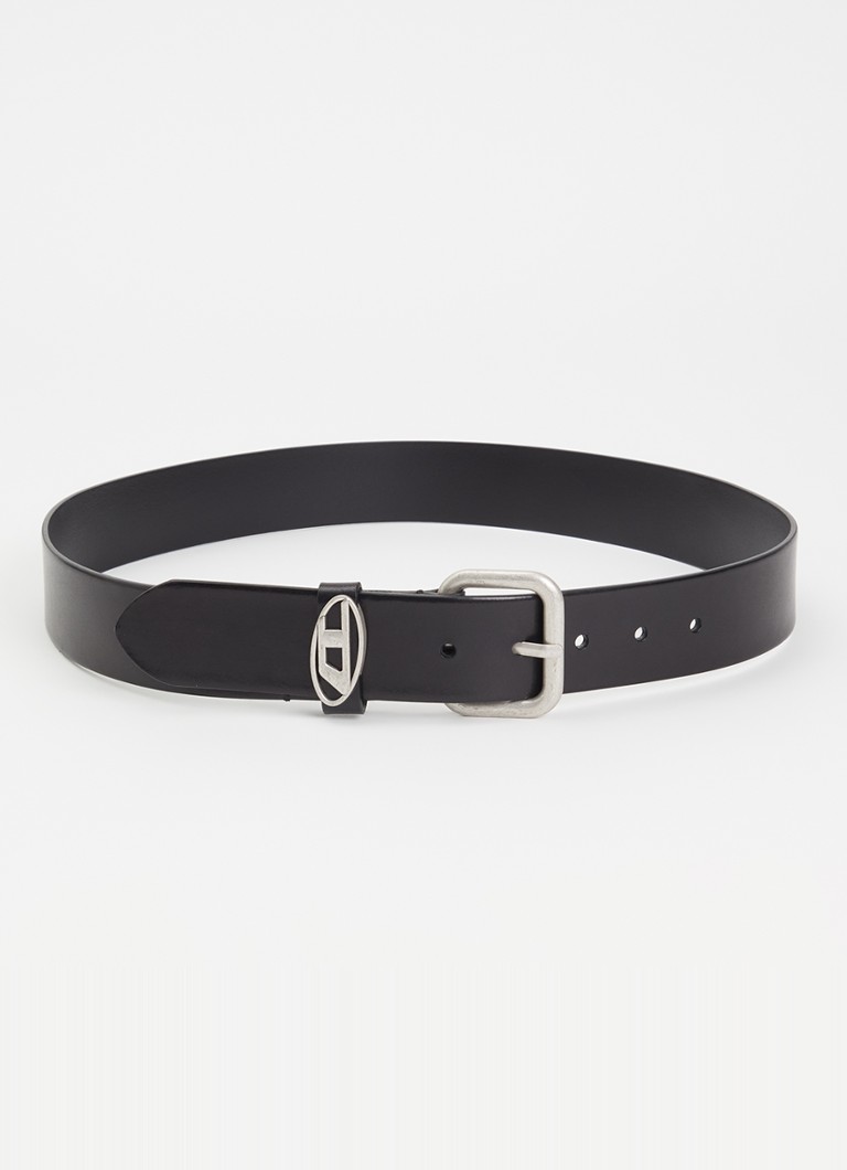 Diesel Heren B-1DR OVAL D riem van leer met logo in de kleur Zwart