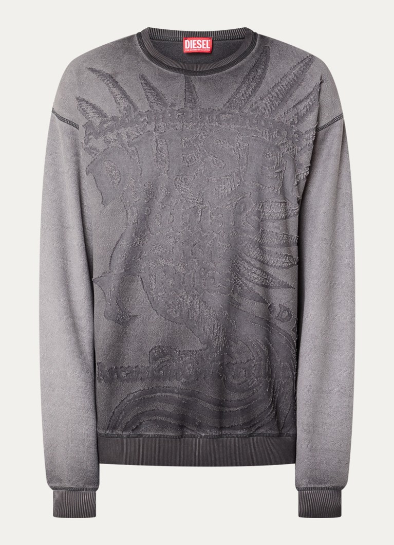 Diesel Heren S-Aron sweater met destroyed afwerking in de kleur Antraciet