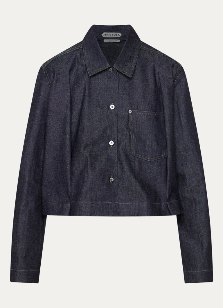 J.W. Anderson Dames Cropped A-lijn blouse van denim met borstzak en donkere wassing in de kleur Indigo, maat: XS