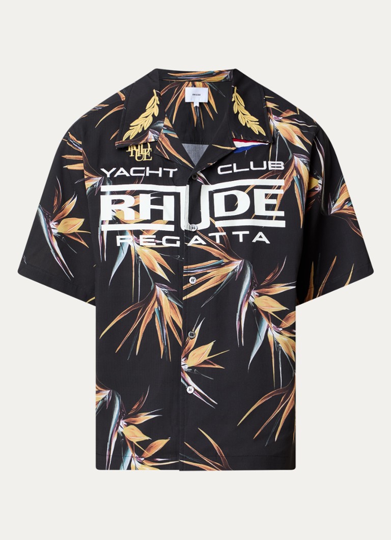 Rhude Heren Regatta Club regular fit overhemd met logoprint in de kleur Zwart, maat: S