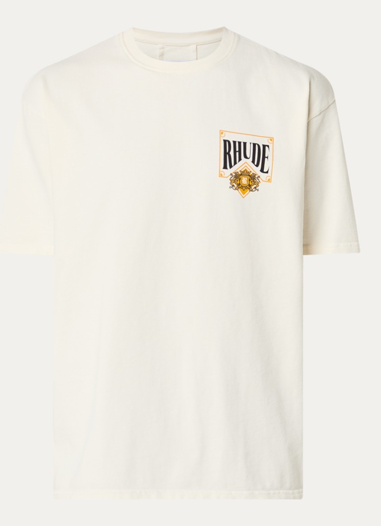 Rhude Heren Playing Card T-shirt met logo- en backprint in de kleur Creme, maat: S