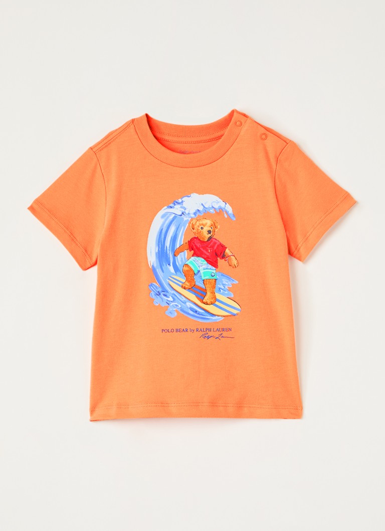 Ralph Lauren Jongens T-shirt met print in de kleur Oranje, maat: 6M=68