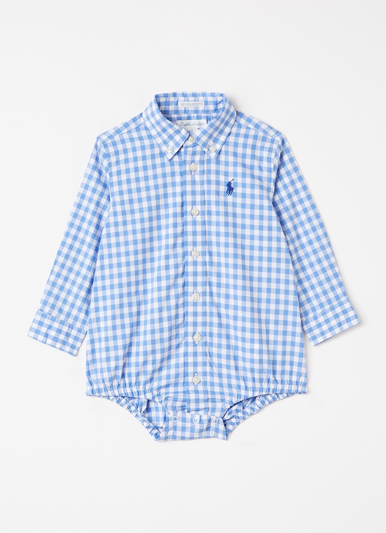 Ralph Lauren Jongens Playsuit met ruitdessin in de kleur Blauw, maat: 9M=74