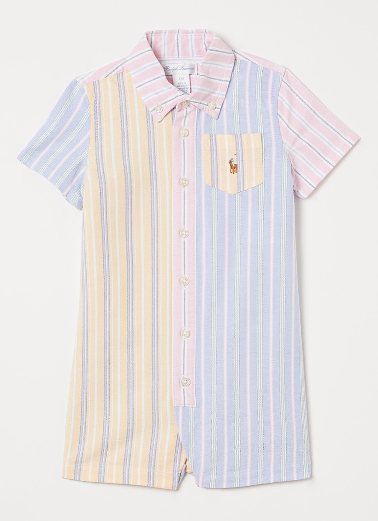 Ralph Lauren Jongens Playsuit met streepprint in de kleur Blauw, maat: 9M=74