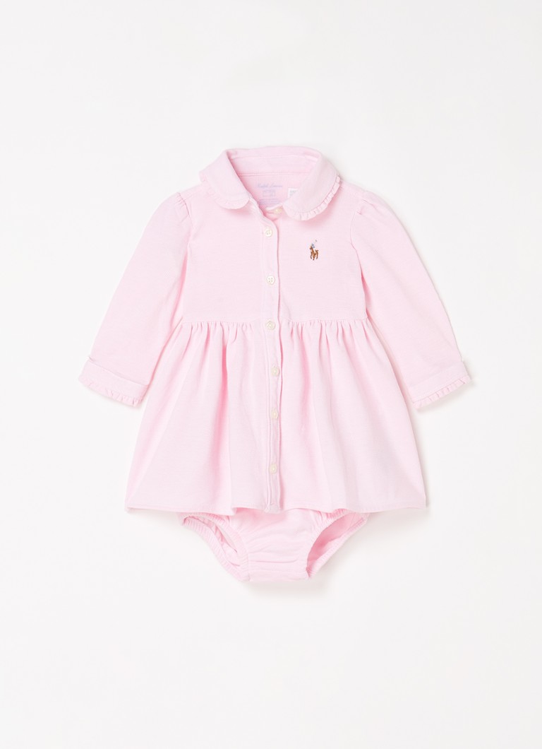 Ralph Lauren Meisjes A-lijn jurk met logoborduring en bloomer in de kleur Lichtroze, maat: 86
