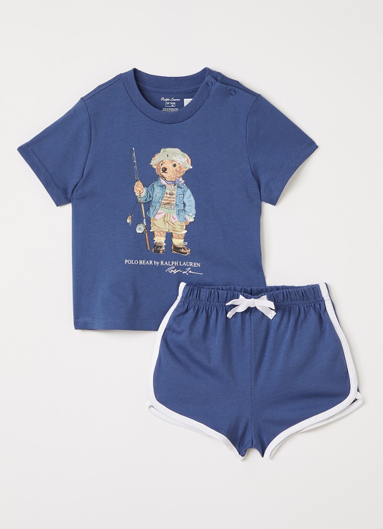 Ralph Lauren Jongens Set van T-shirt met korte broek 2-delig in de kleur Paars, maat: 24M