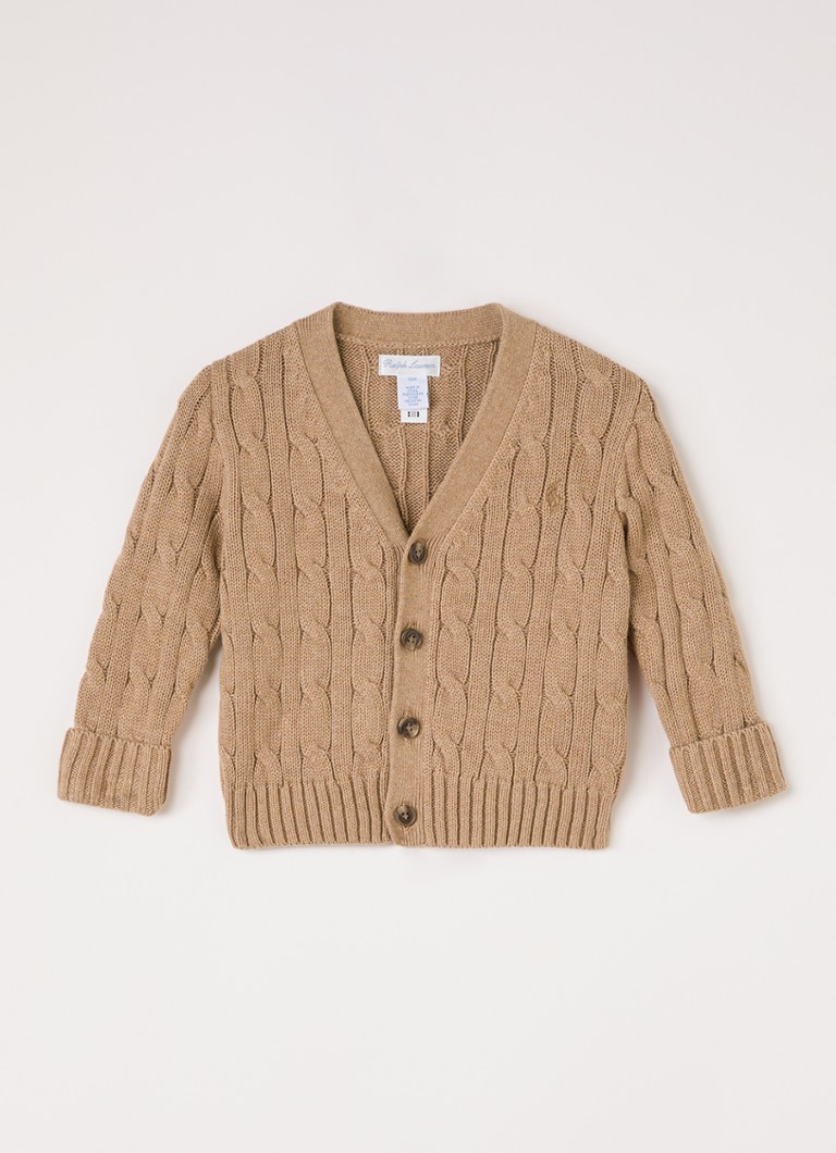 Ralph Lauren Meisjes Kabelgebreid vest met logo in de kleur Camel, maat: 24M=92