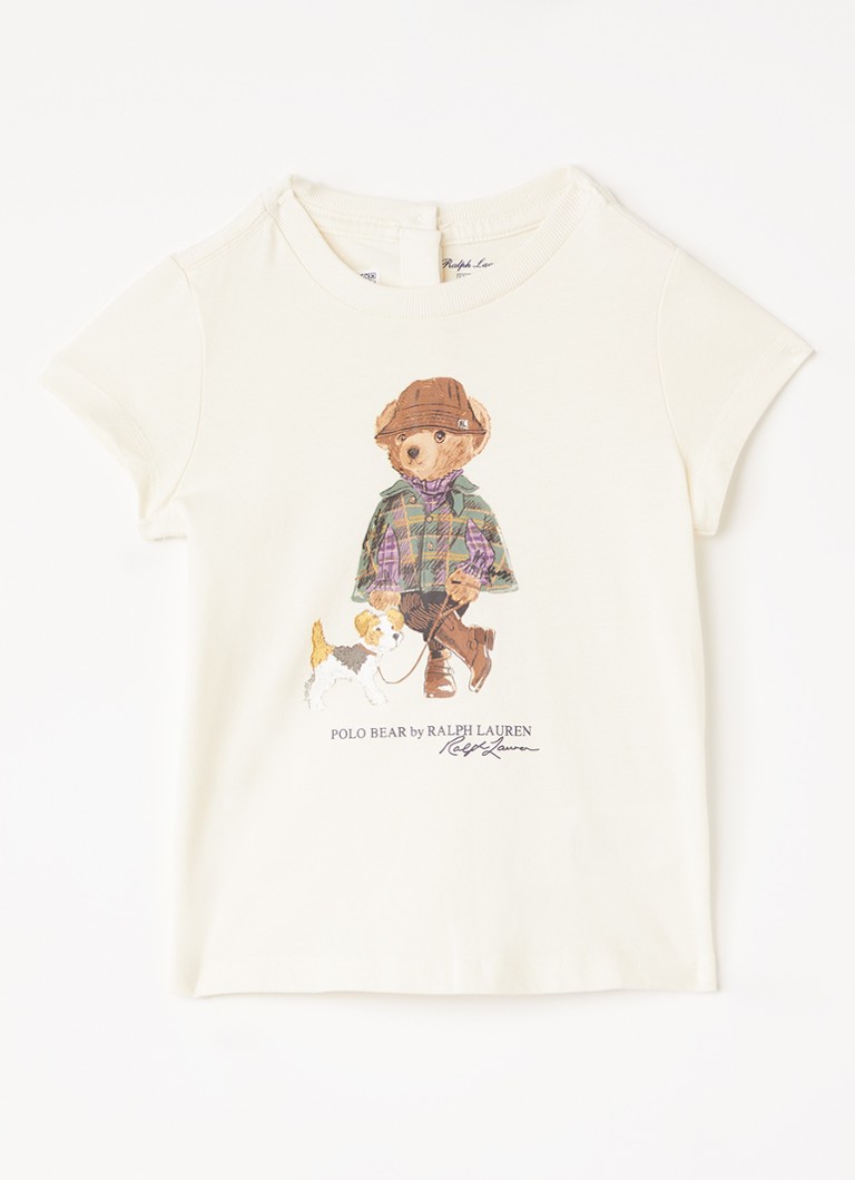 Ralph Lauren Meisjes T-shirt met logooprint in de kleur Gebroken wit, maat: 9M=74