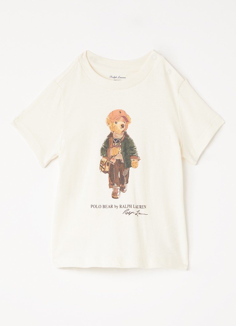 Ralph Lauren Meisjes T-shirt met logoprint in de kleur Gebroken wit, maat: 9M=74