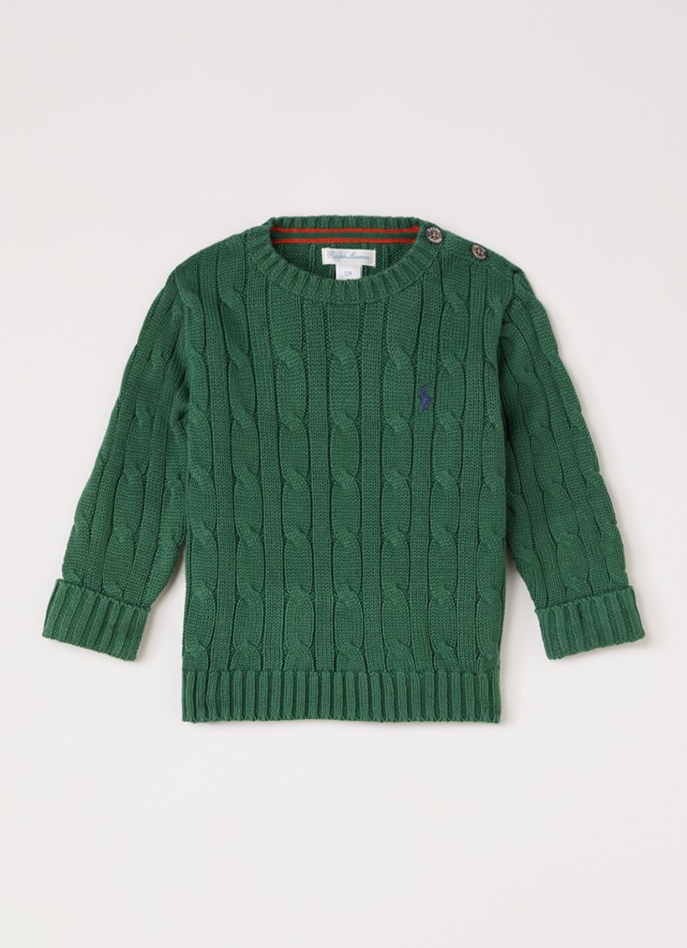 Ralph Lauren Jongens Kabelgebreide trui met logo in de kleur Groen, maat: 18M=86