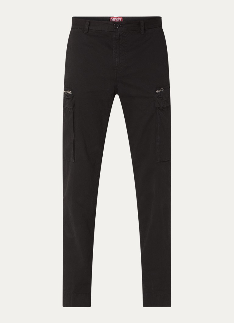 Diesel Heren P-YE straight fit cargobroek met ritszakken in de kleur Zwart
