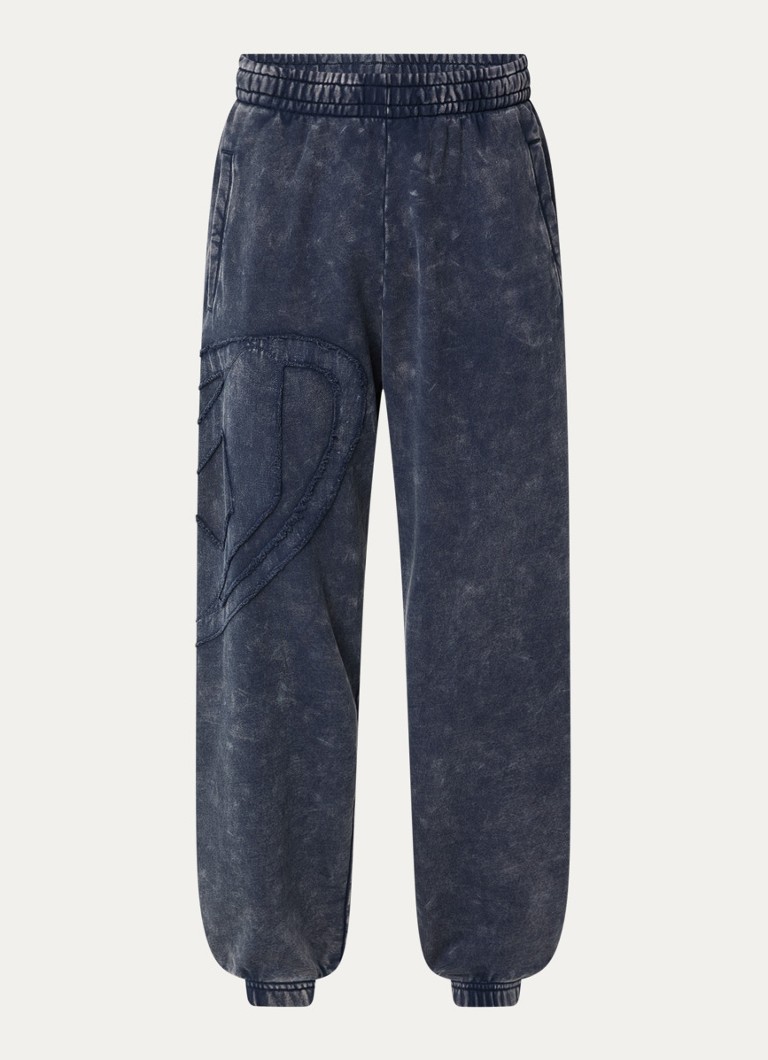 Diesel Heren Tapered fit joggingbroek met logo en verwassen afwerking in de kleur Donkerblauw