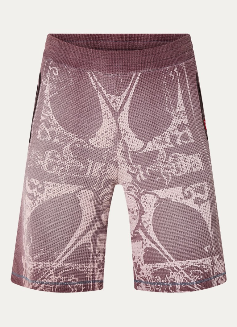 Diesel Heren P-Warky straight fit korte joggingbroek met print en steekzakken in de kleur Oudroze