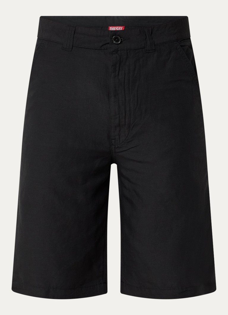 Diesel Heren P-Hant straight fit korte broek in linnenblend in de kleur Zwart