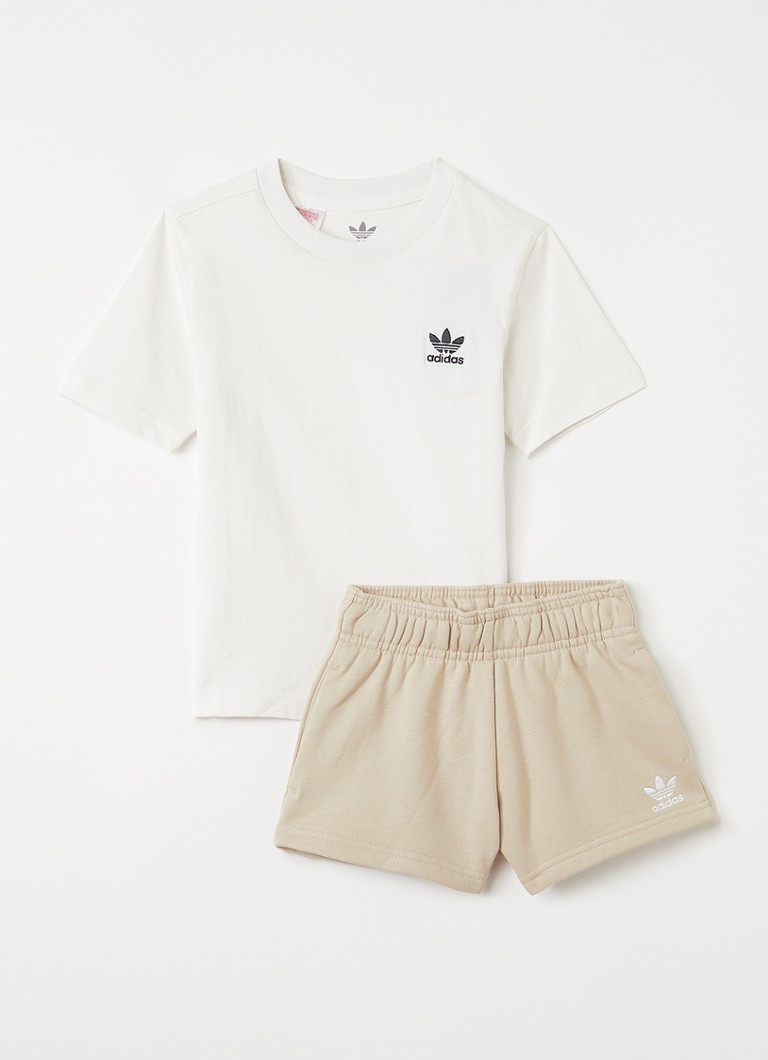 Adidas Jongens Set van T-shirt met korte joggingbroek 2-delig in de kleur Beige, maat: 128