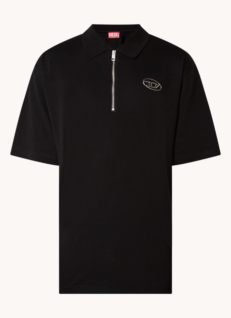 Diesel Heren T-Vor-Od regular fit polo met halve rits en logo in de kleur Zwart
