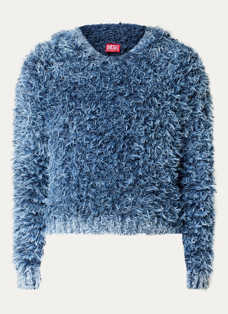 Diesel Heren K-Dave grofgebreide hoodie met verwassen afwerking in de kleur Blauw