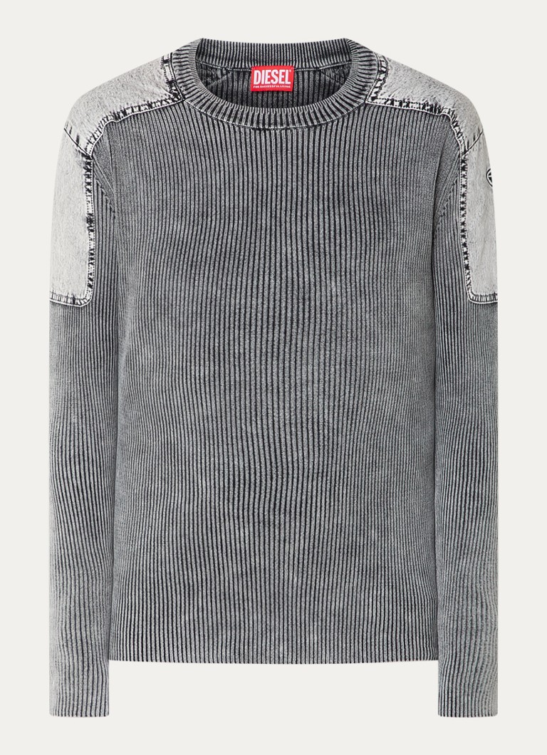 Diesel Heren K-Martin ribgebreide pullover met logo in de kleur Grijs