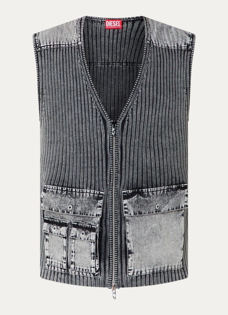 Diesel Heren K-Margie ribgebreide vest met klepzakken in de kleur Grijs